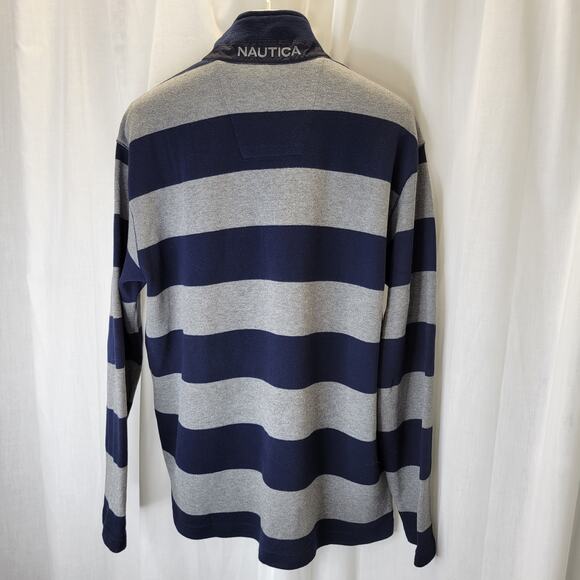 Nautica Navy and Gray 1/4 Zip Cotton Sweater Pullover, L - Picture 6 of 9